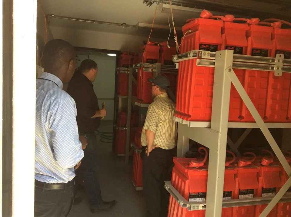 Electricity is powered by this battery bank that is charged by solar panels
