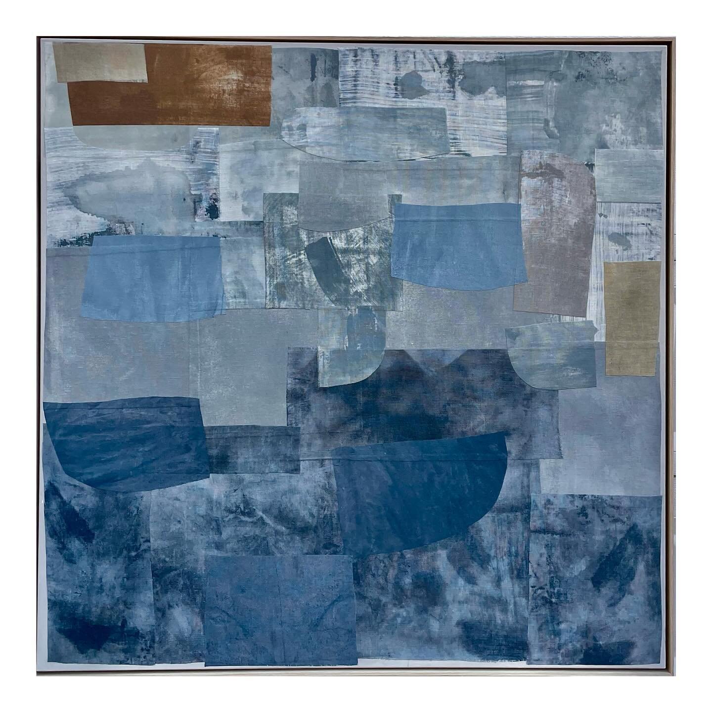 Available @designsupplyshop &lsquo;Hooloovoo&rsquo;-49x49 finished framed size .
Hand dyed linen collage , framed in natural wood.
Shades of #hagueblue #parmagray #skylight
#jennifergibbsart
#collagemyworld