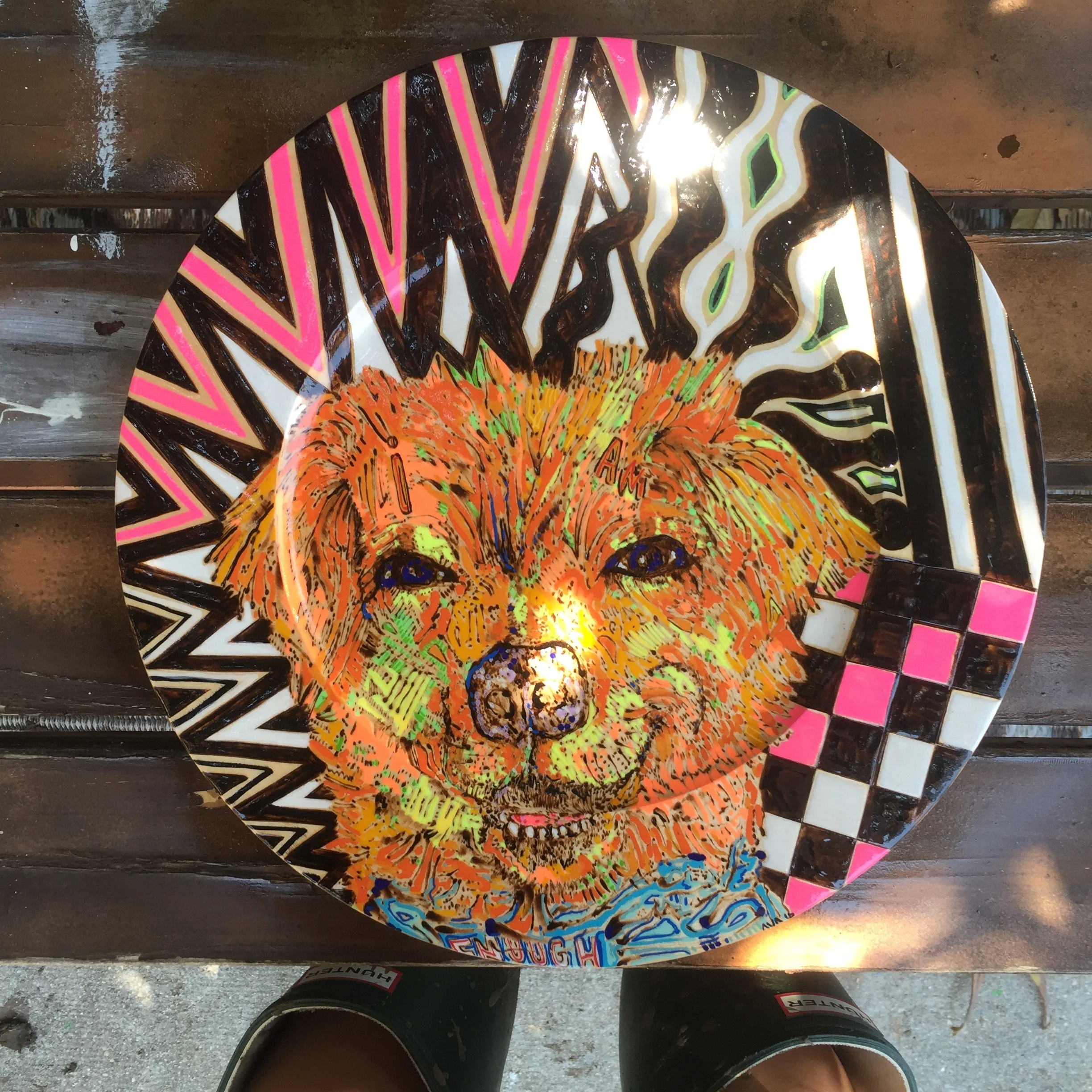  I am enough   Pyrography and acrylic on birch plate   2016    12’’ 