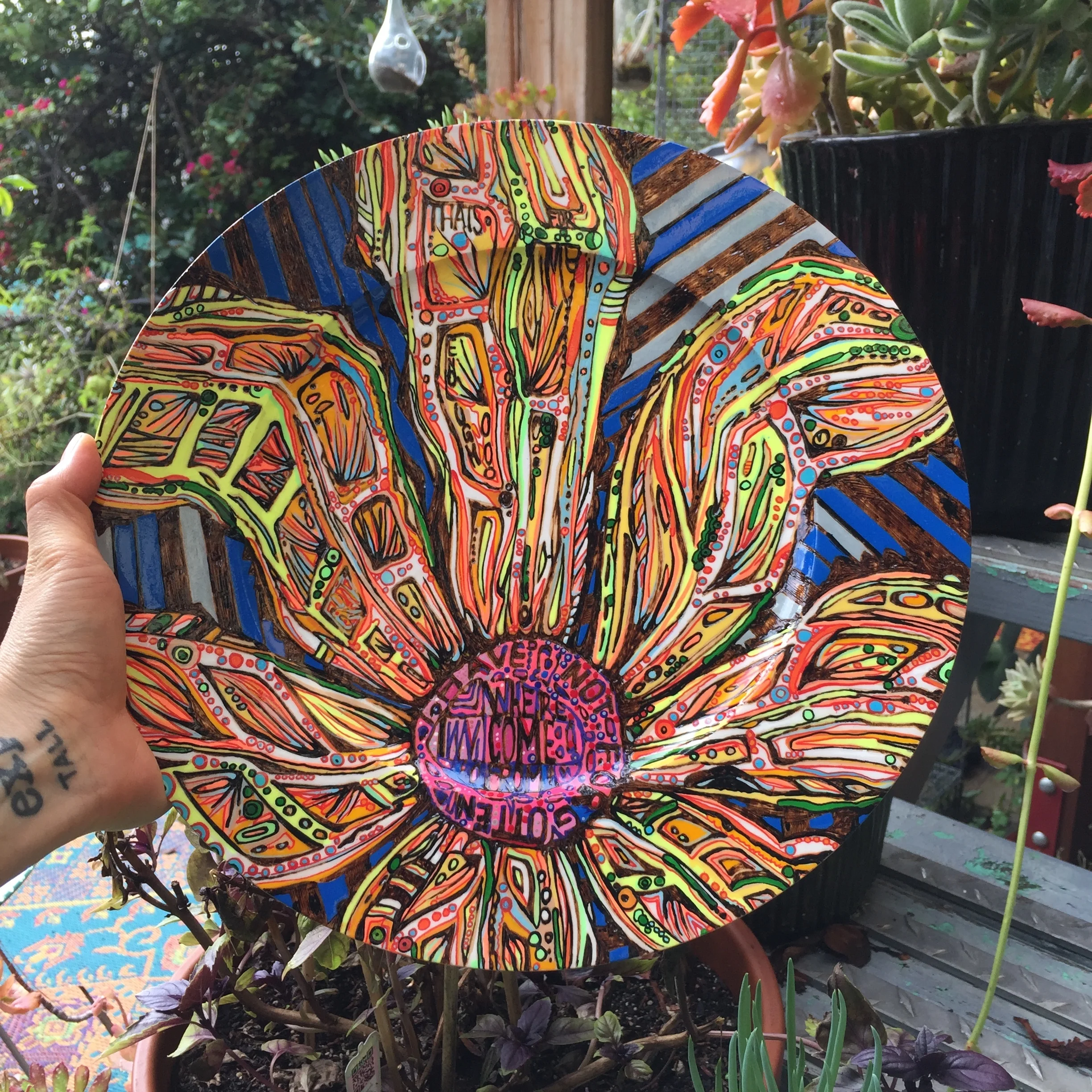  I havent forgotten where i come from...my dad said i got it and thats enough for me   pyrography and acrylic on birch plate     2016    12’’ 