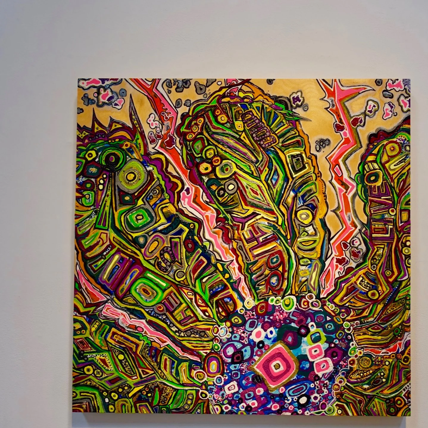  He died so they could live   For bean  oil and acrylic on birch     2017    30'' x 30 '' 