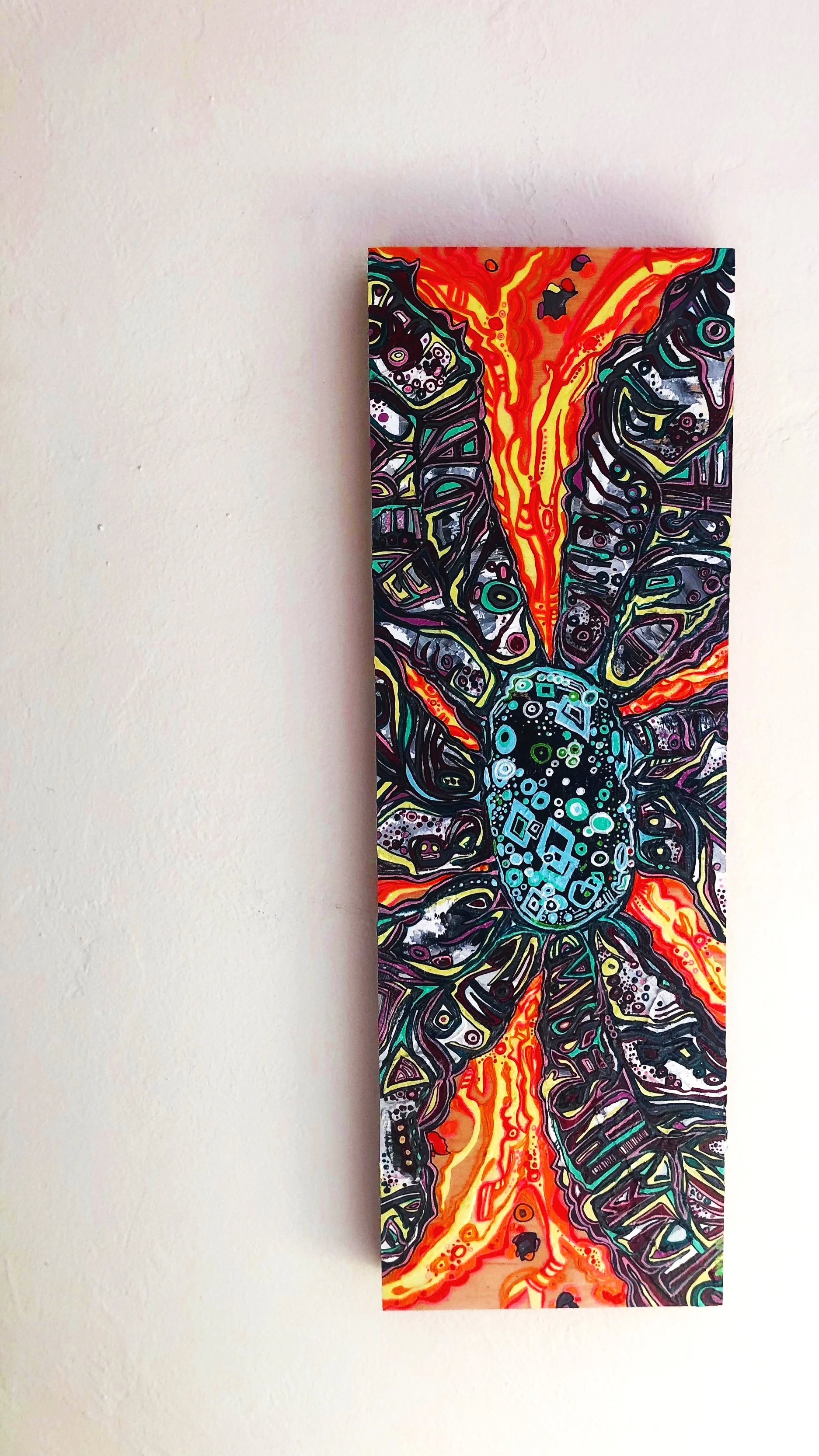  she misses him everyday   oil and acrylic on birch     2016    8’’ x 24’’ 