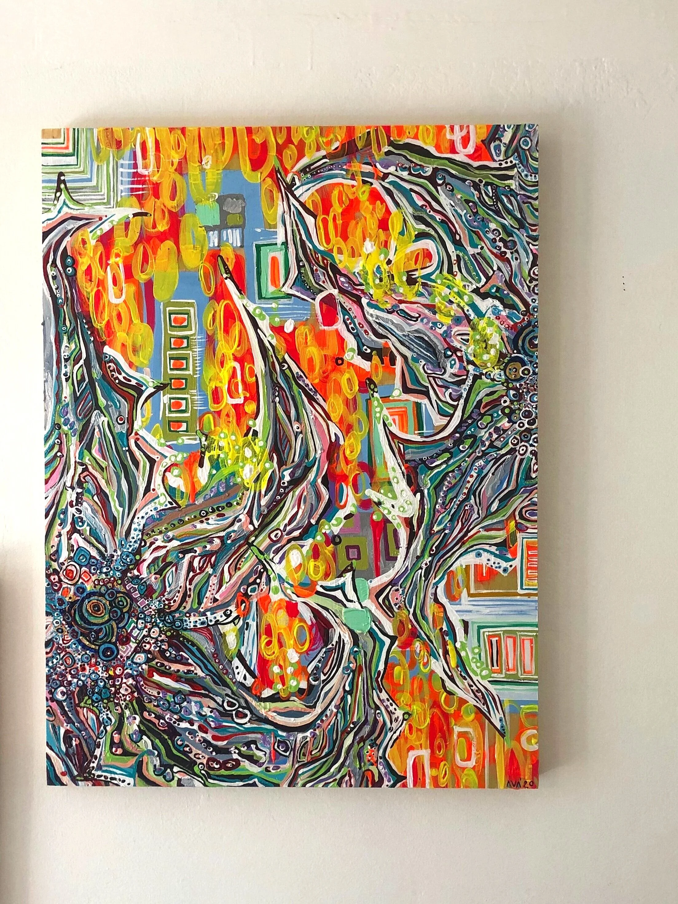  It’s you not me I’m free    Oil and acrylic on homemade wooden box     2019-2020     2’ x 3’ 