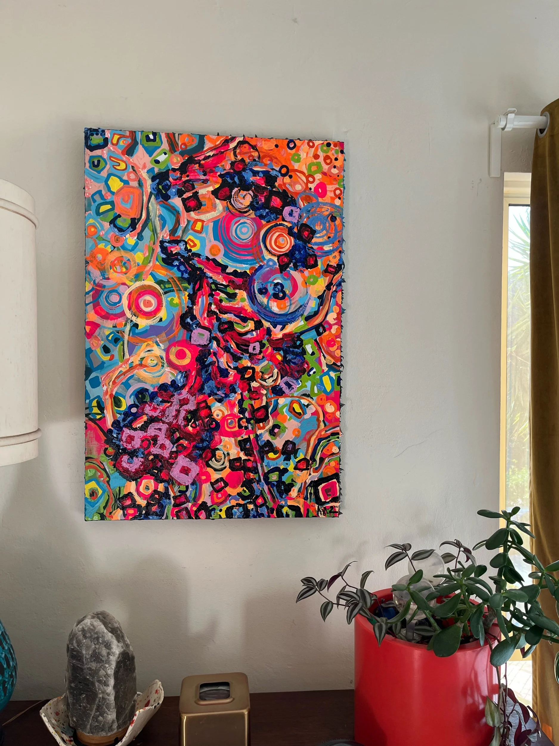  Imbalancedbalncedchaos  2019-2022  28”x38”  acrylic on scrap wood board canvas 