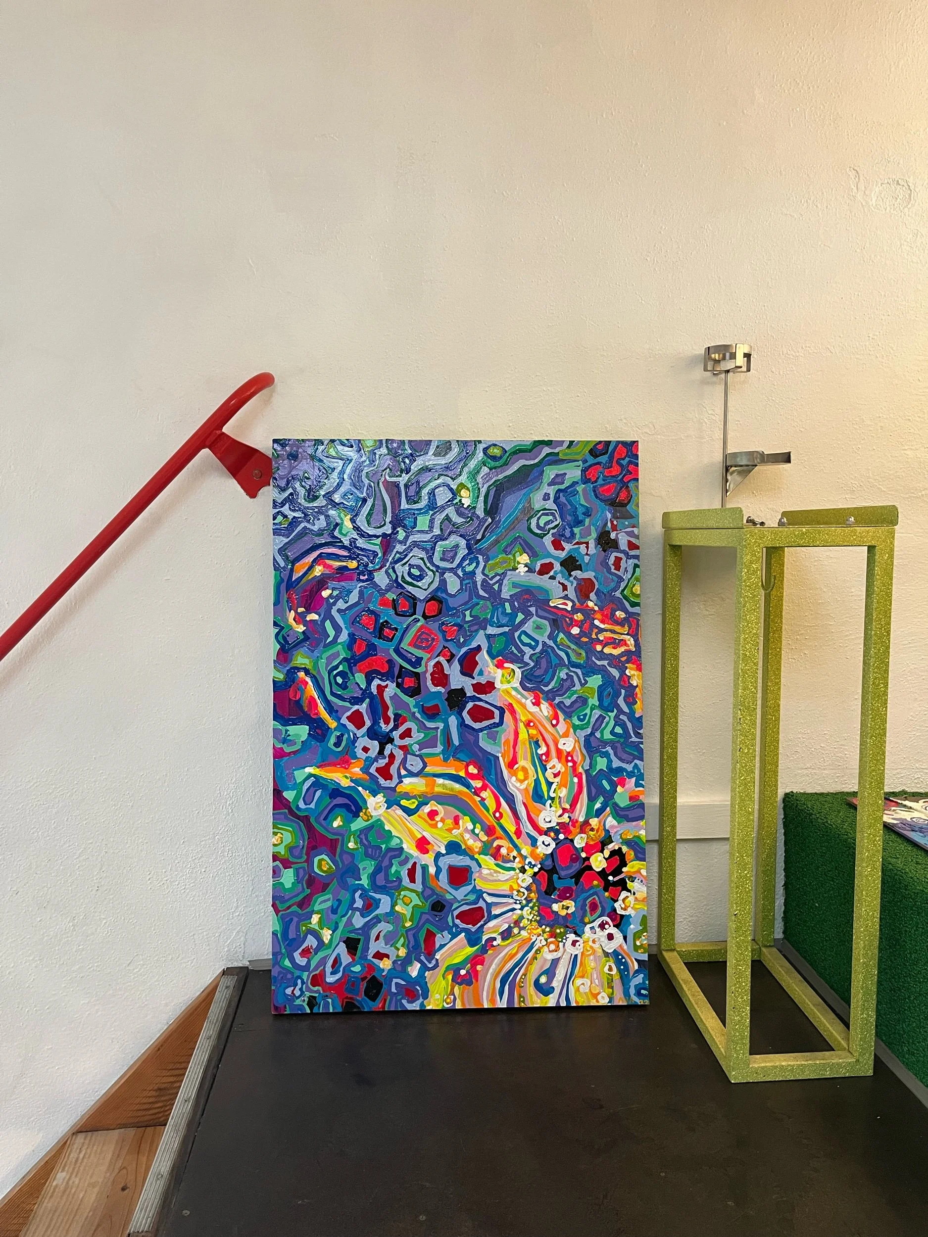  I live in American  2019-2022  28”x38”  oil, acrylic, additives, scrap wooden board   