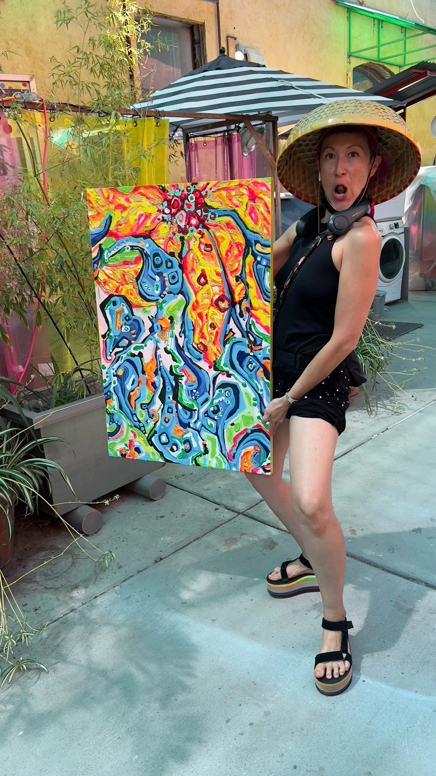  Trying to rise above or I live in America fuck this government  2019-2022  28”x38”  oil, acrylic, additives, scrap wood board 