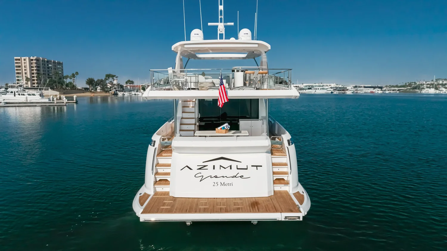 Aerial view of yacht stern
