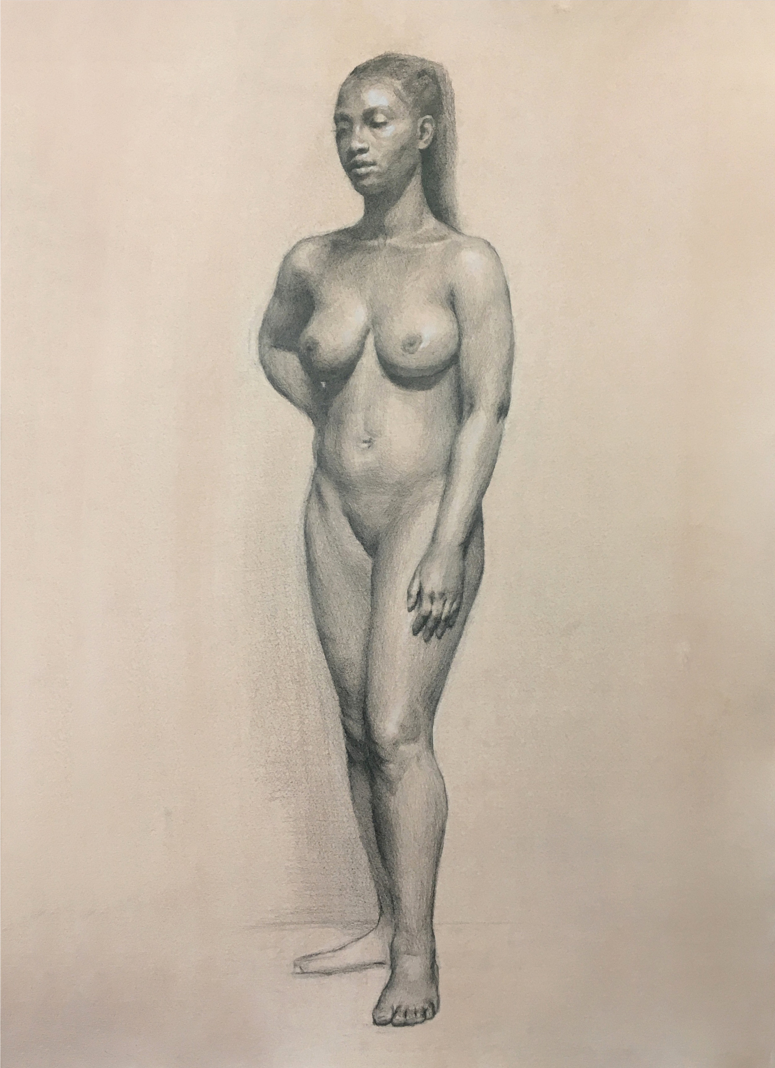 Drawing of Fatima, 2017, graphite and chalk on toned paper, 18 x 24 in. Private collection.