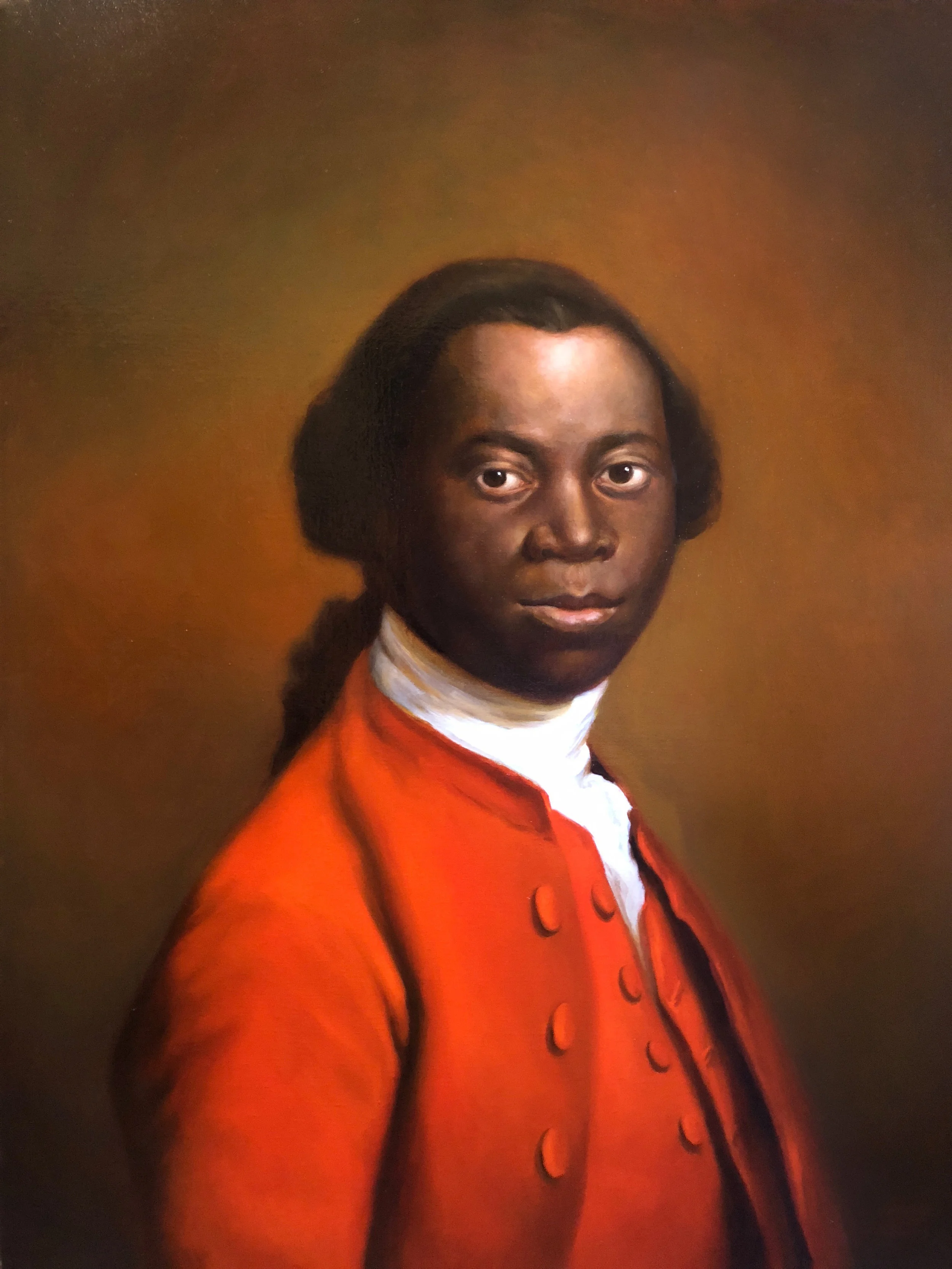 “Ignatius Sancho after Allan Ramsay, 1757” 2018, oil on linen, 20 x 26 in. Private collection.