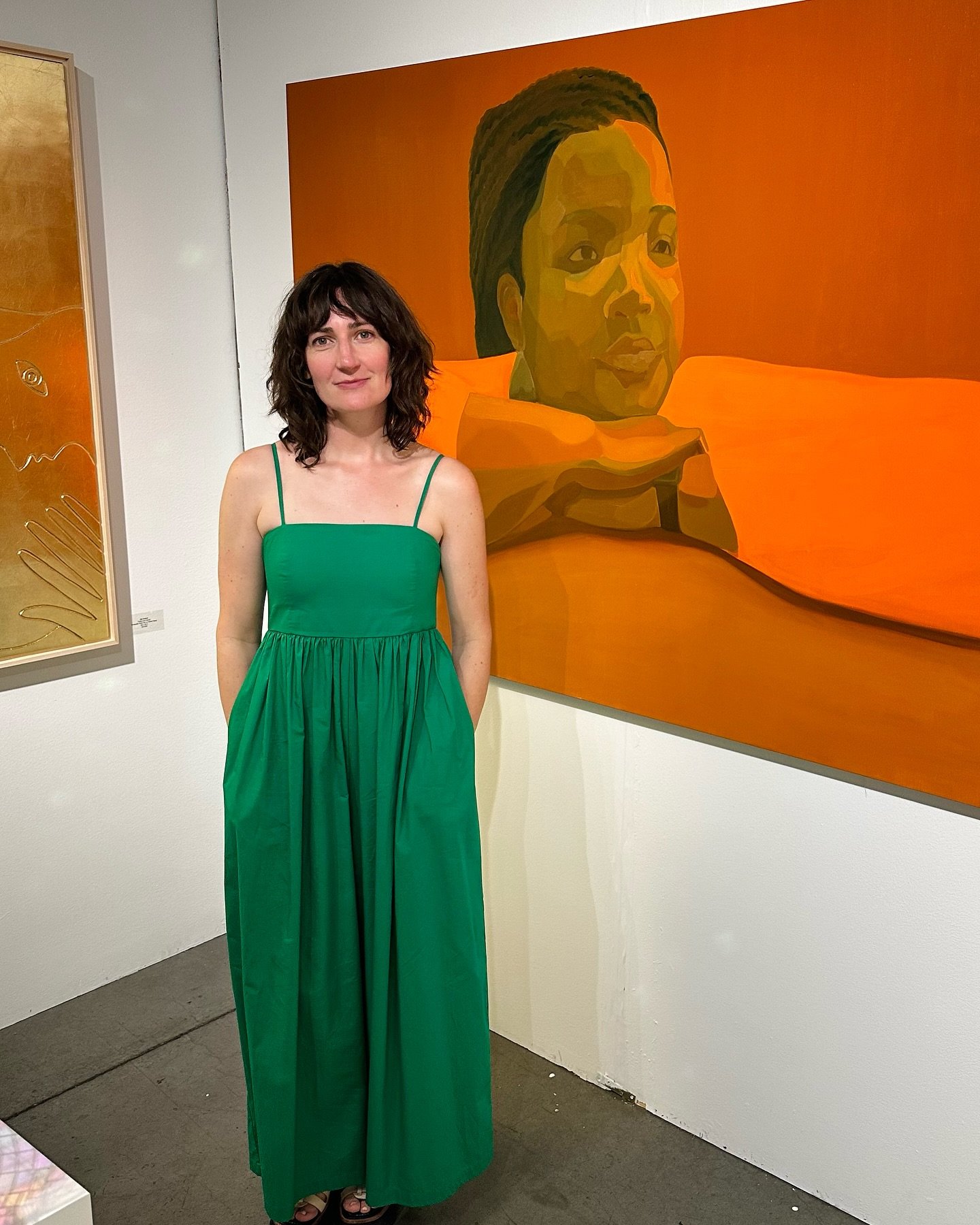@seattleartfair weekend! This is my favorite week of the year in seattle. Thank you @spectrumfineart for including my painting &ldquo;Receiver&rdquo; in such a great looking line up. And infinite thank yous to @rootedbirthdoula whose portrait is port