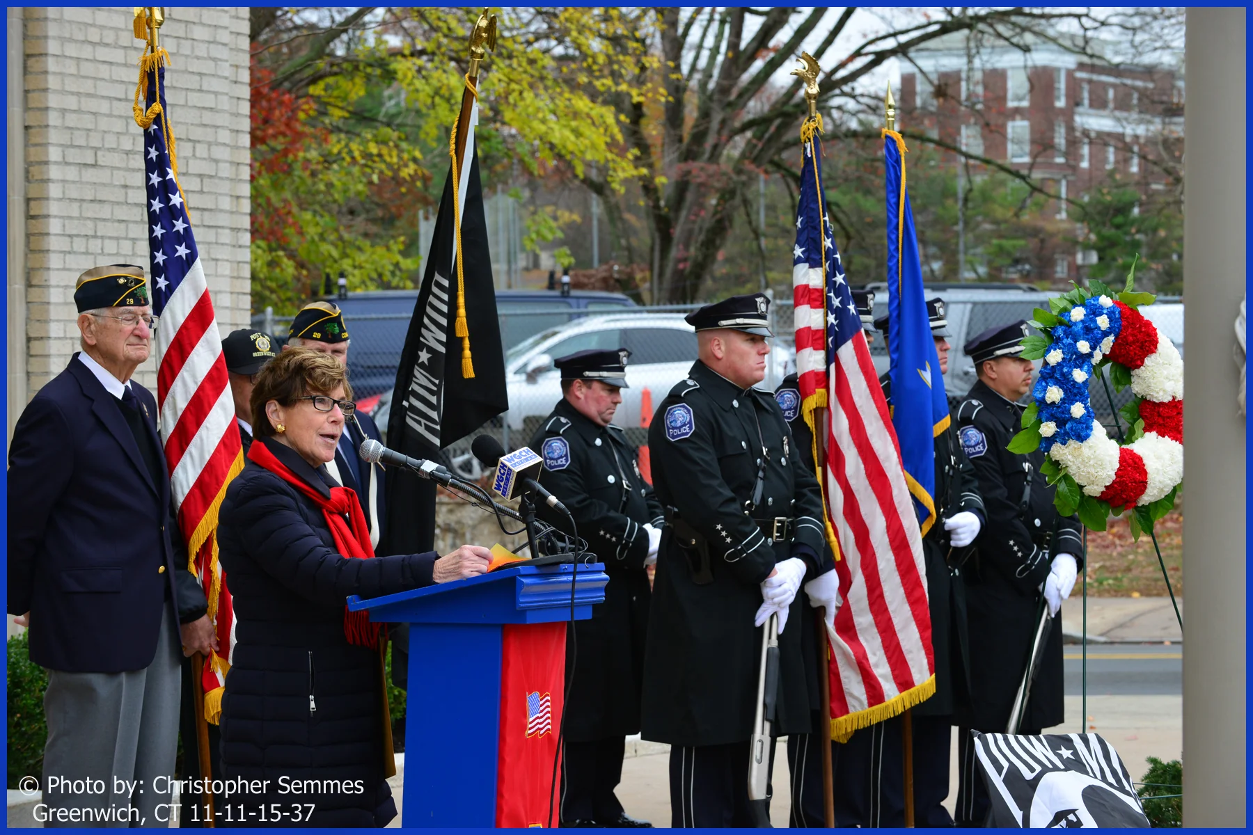 037 C_Semmes_Greenwich_CT 11-11-2015 Livvy Floren speaking with Color Guard in Background.jpg
