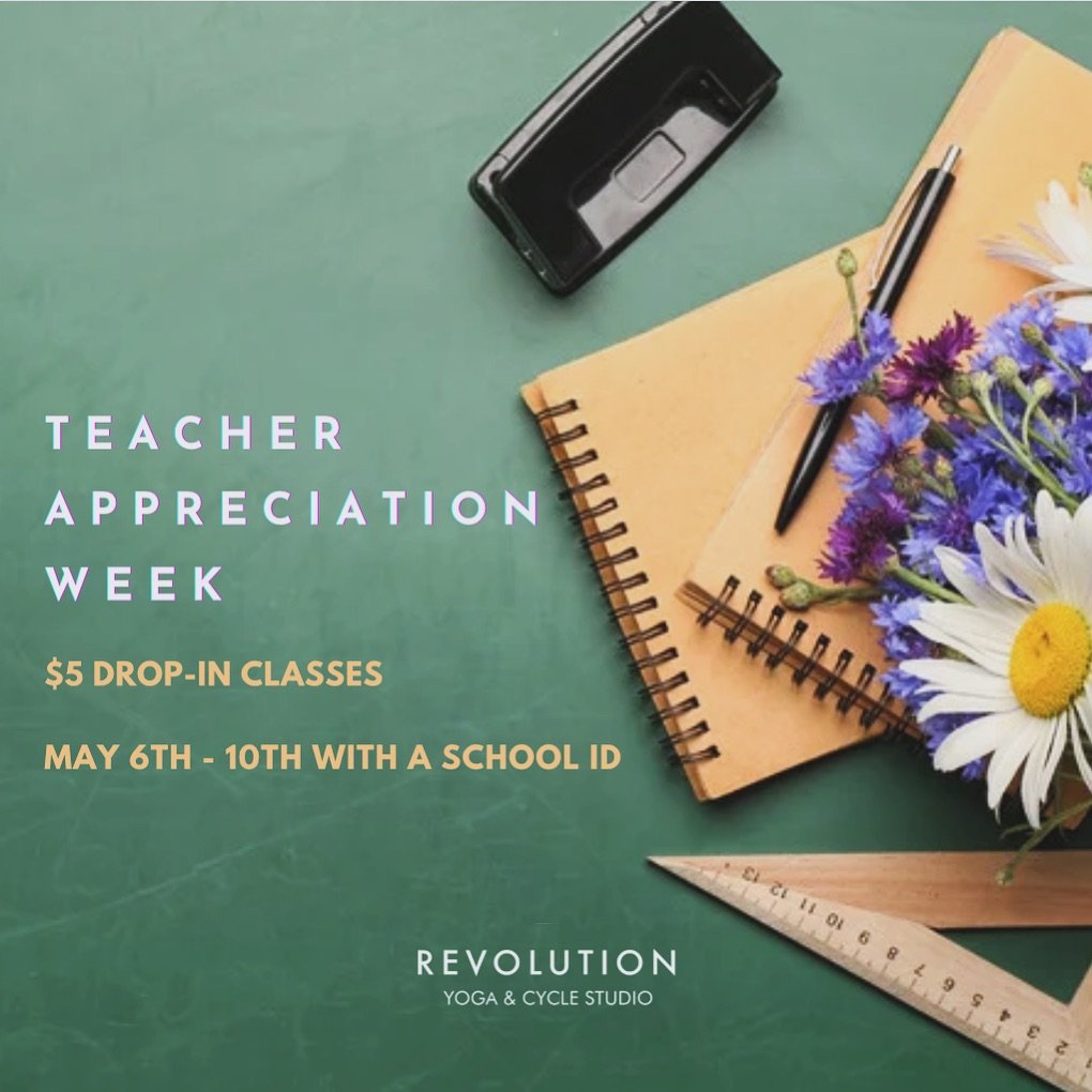 We 💚 Teachers! 
Stop into Revolution this week for $5 drop in classes with a school ID! 
.
#teacherappreciation #siouxfallsteachers #siouxfallseducation