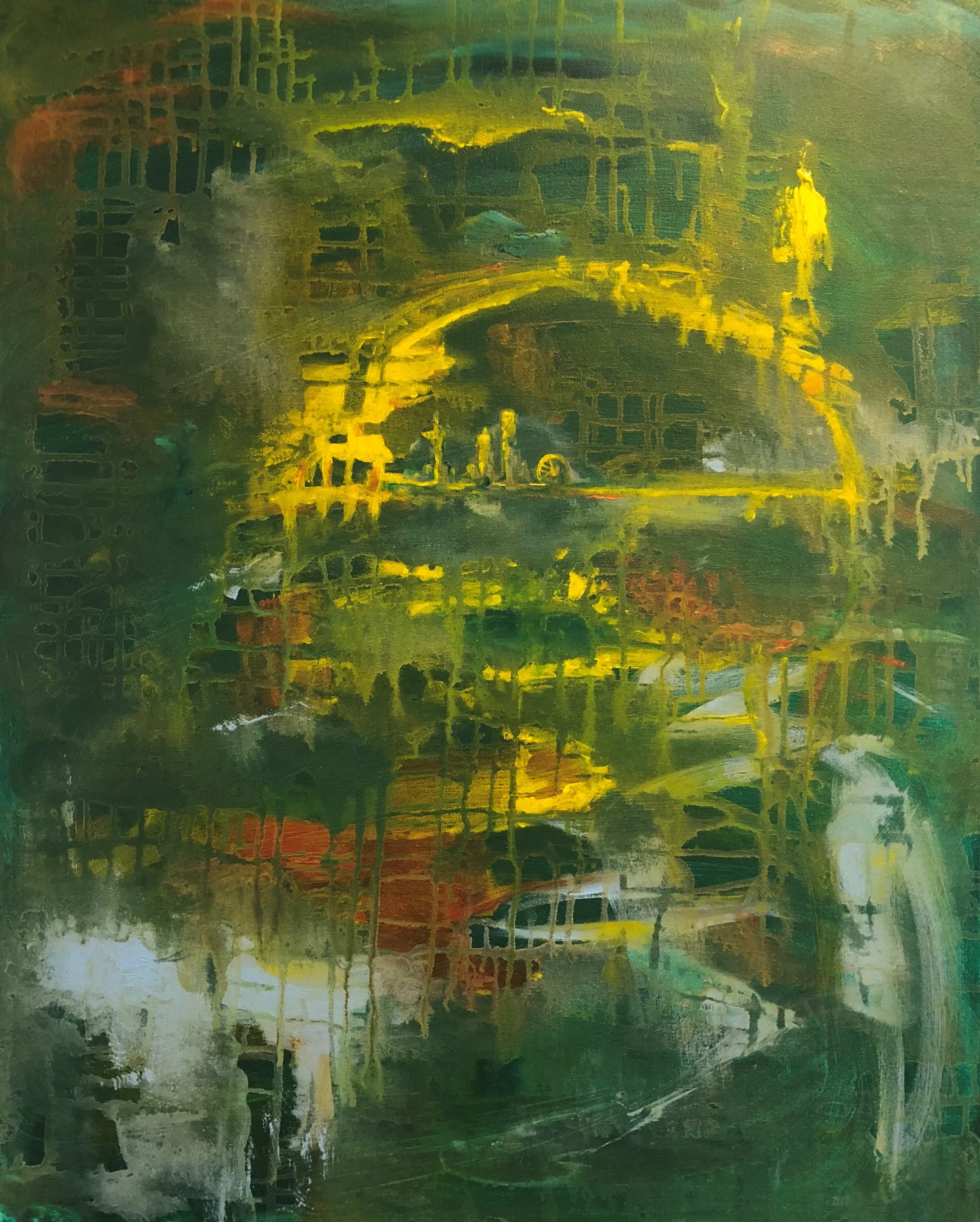  seattle skyline  painting  green  some size  