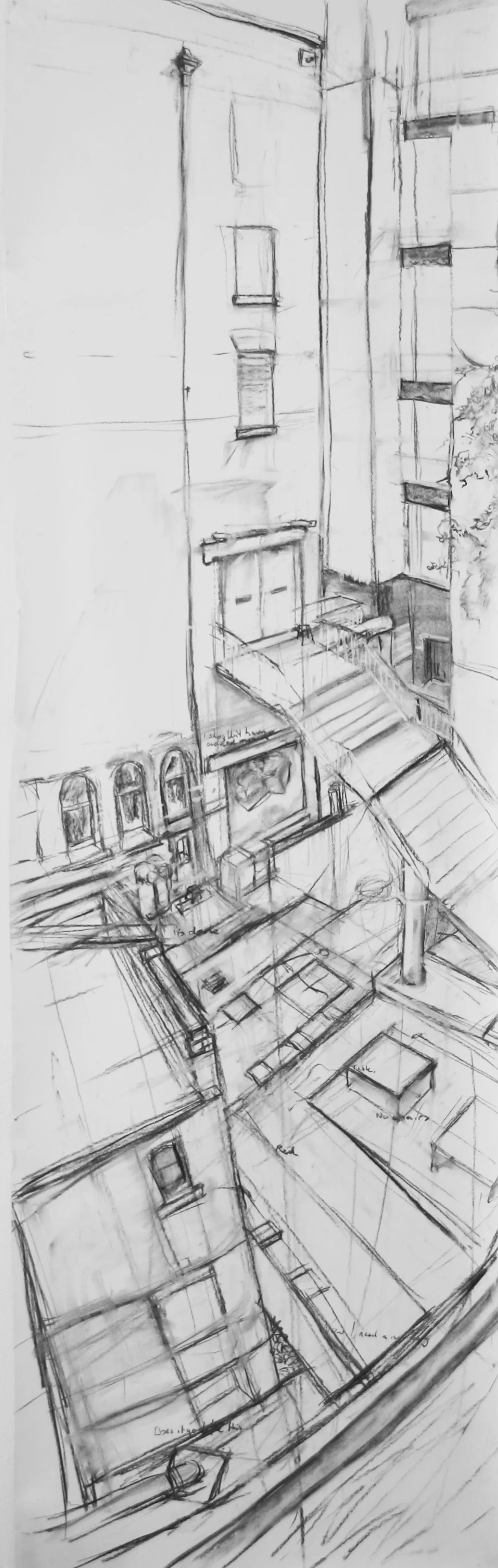 Study of vertical perspective, level four elevator well