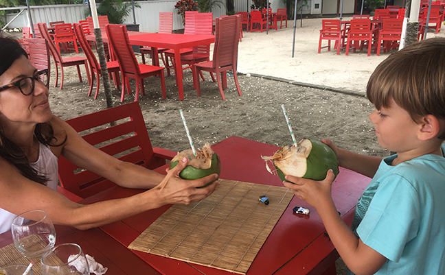 CR Sailing Center lunch with fresh picked coconuts