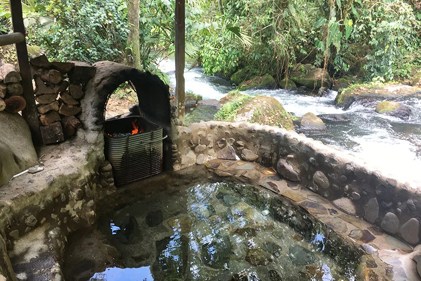 The hot tub heated by a wood fire