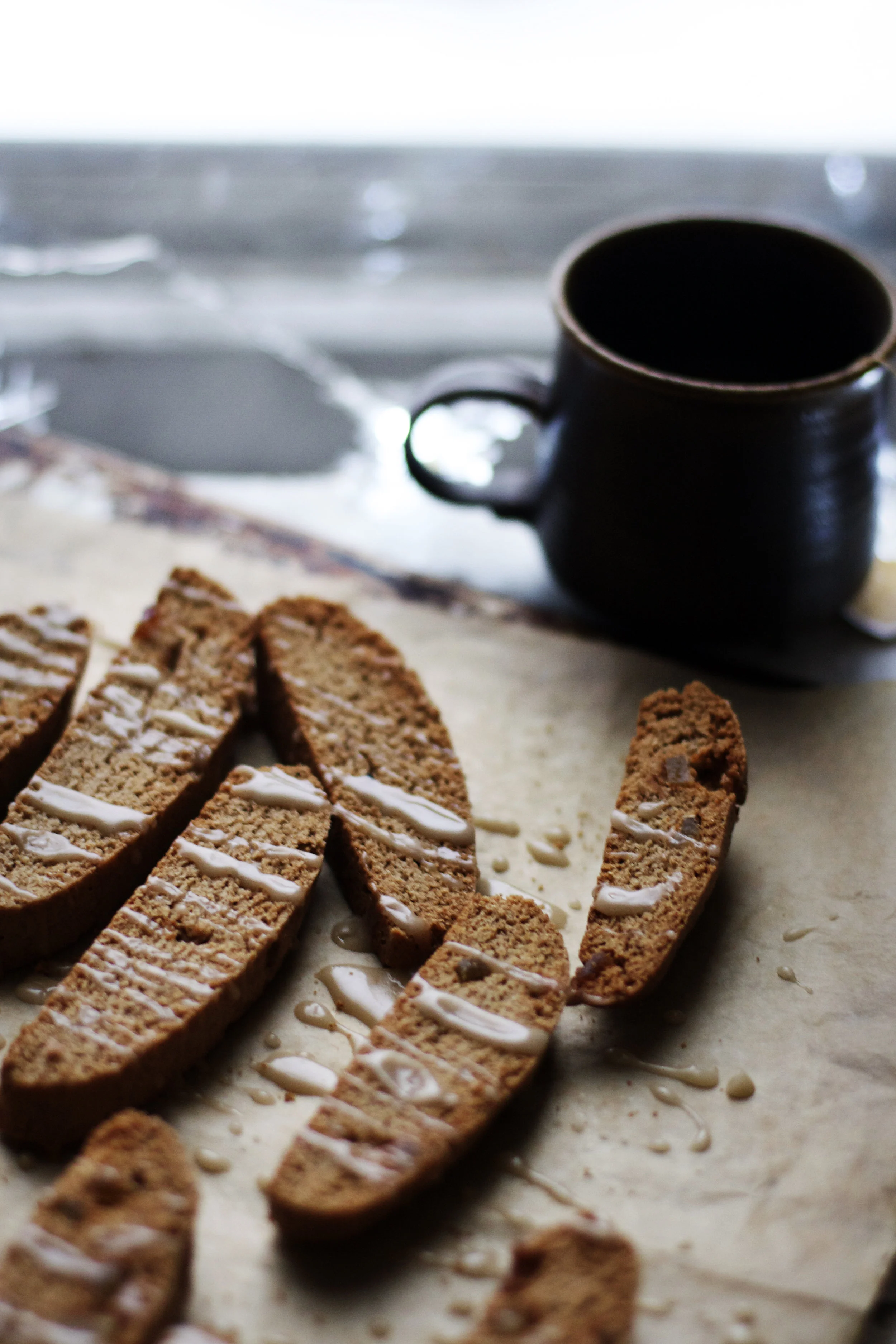 Maple-Glazed Chai Biscotti with Candied Ginger | Ruby Josephine