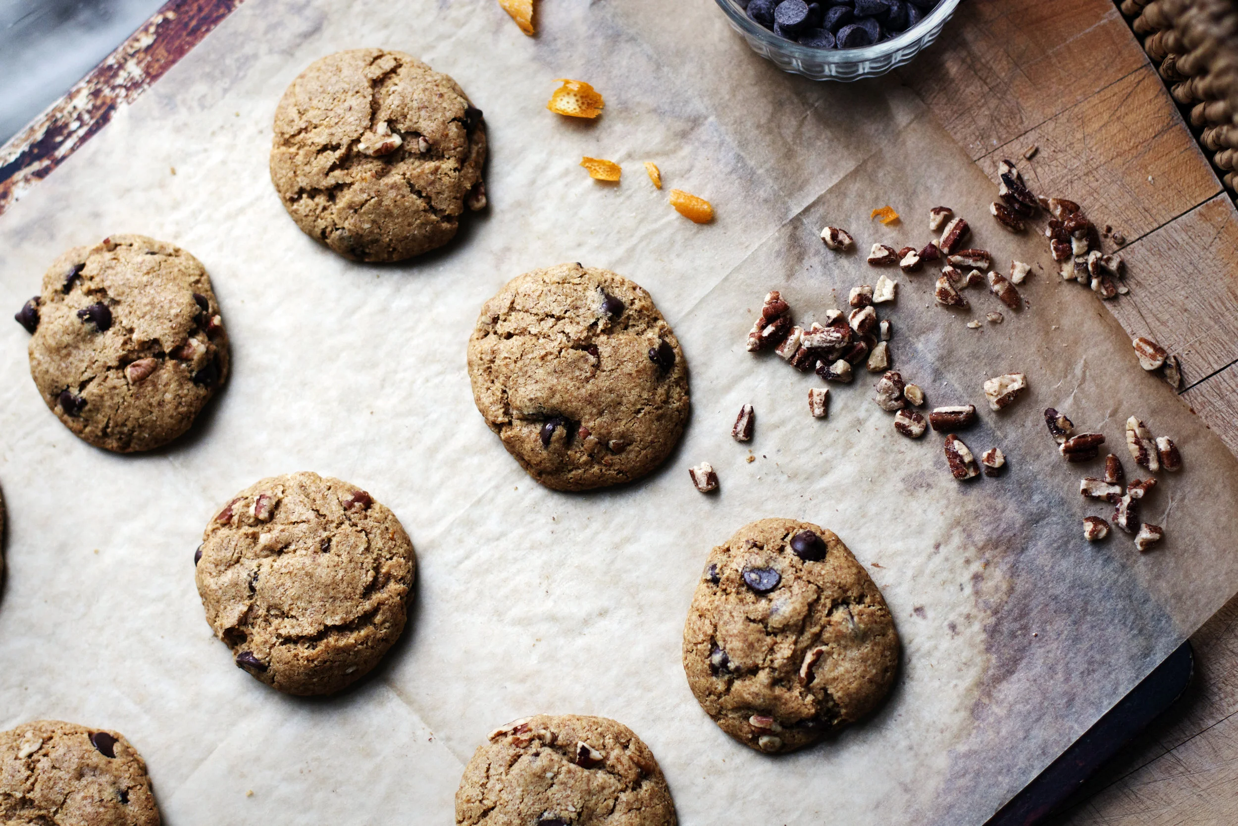 Chocolate Chip Spelt Cookies w/ Pecans + Orange {wheat free, dairy free} | Ruby Josephine