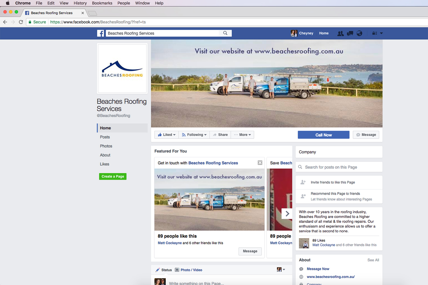 Facebook Page Design for Beaches Roofing