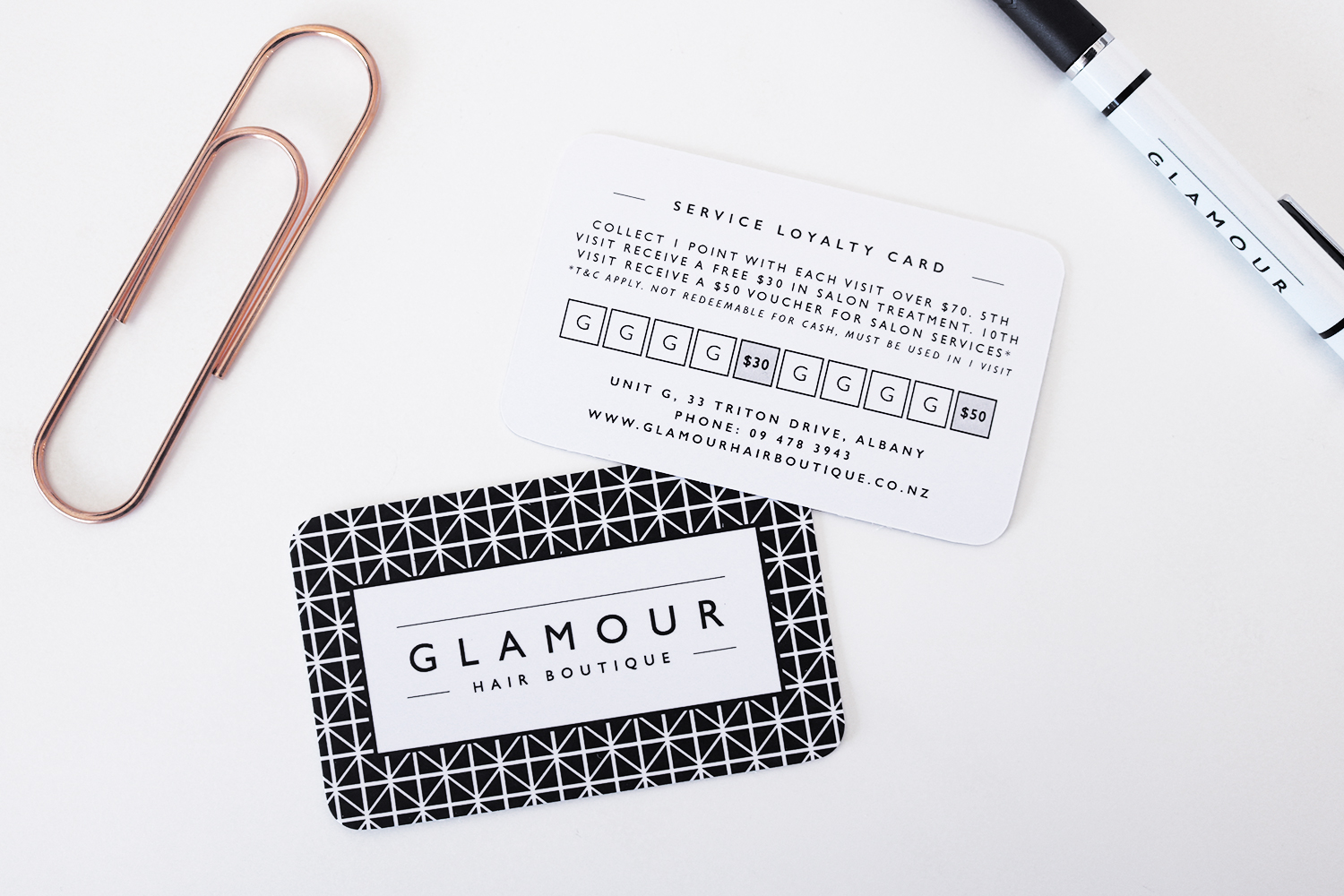 Glamour Hair Boutique Service loyalty card design