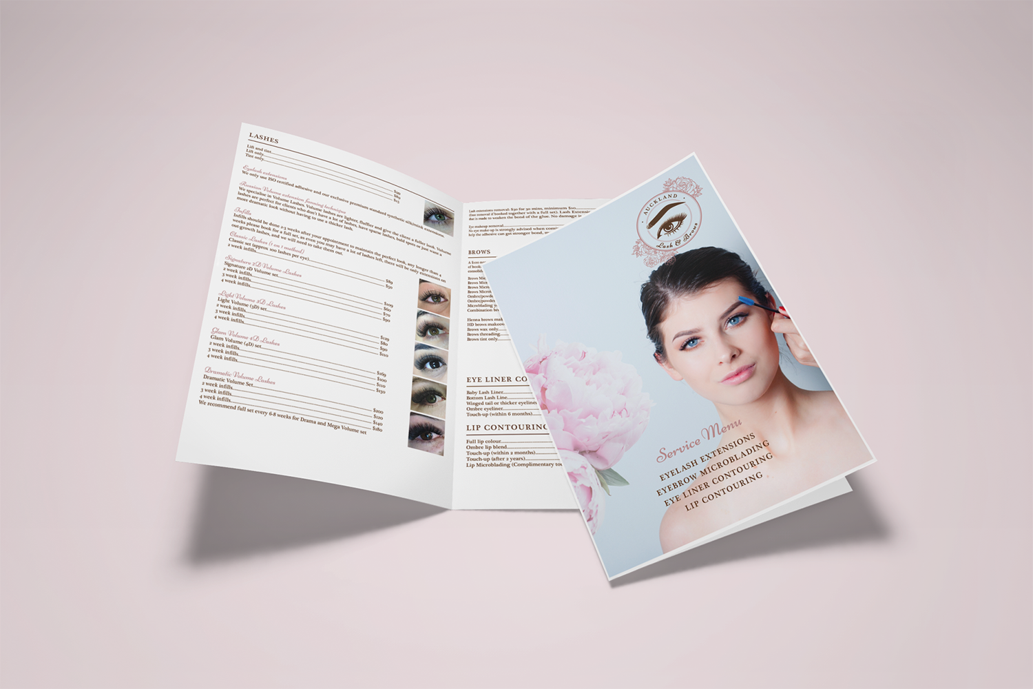 A5 Service Menu Design for Auckland Lash &amp; Brows