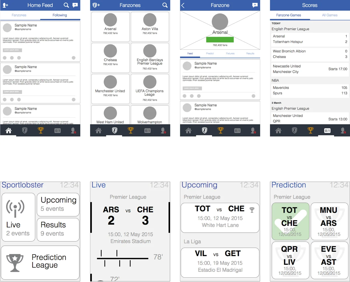 Prediction league wireframes