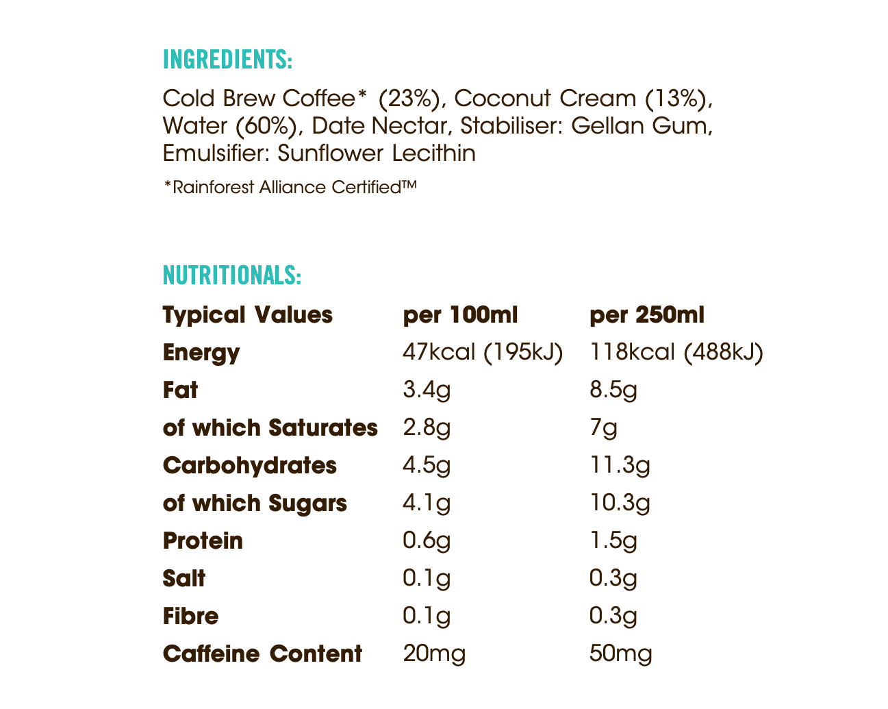 cool cold brew coffee coconut nutritional information