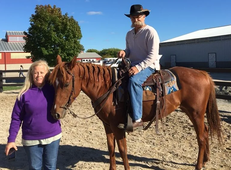9-22-18 Congratulations to Beth and Lyndon Heim of Warrens, Wisconsin . . . They are the happy new adopters of our stellar Mercedes today at the show!!!! Mercedes will join two other trail mares in Warrens.