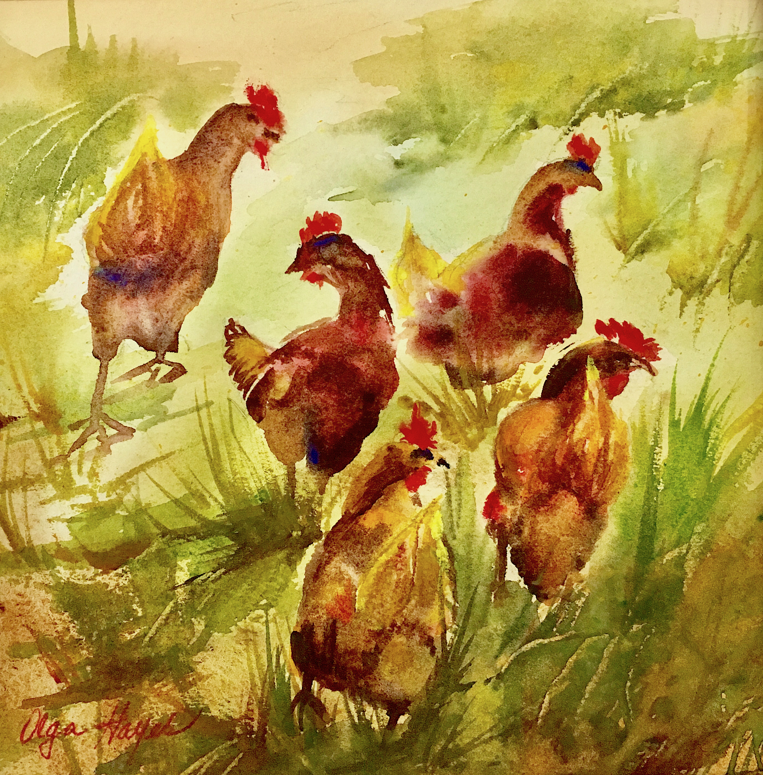   Hens  8 x 8 inches $100   (Sold)   