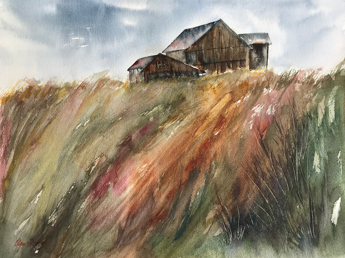   Barn on the Hill  16 x 12 inches, framed $200 