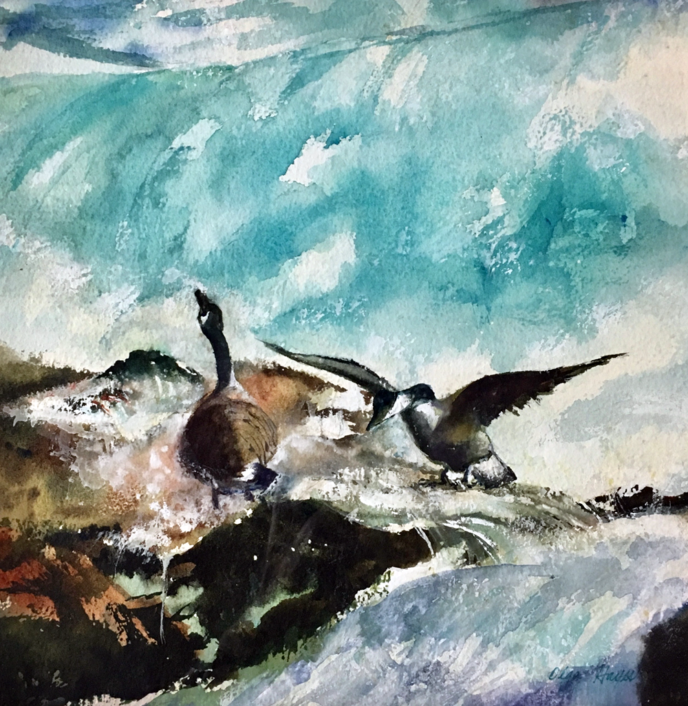   Two Geese  17 X 17 inches, framed $200 