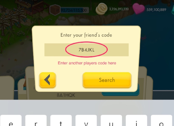 Step 4 - Enter their unique player code in the newly appeared field
