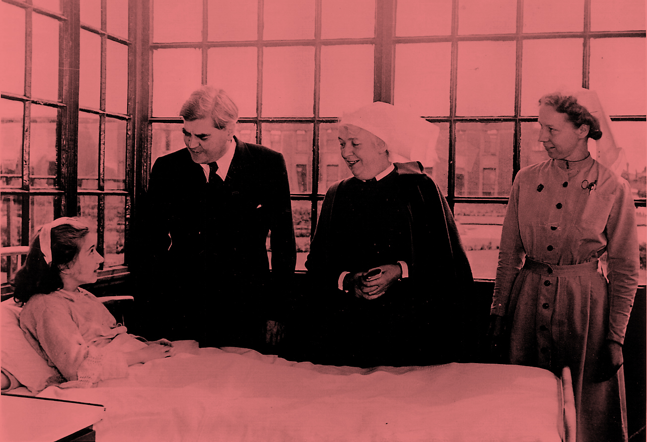Anenurin Bevan, Minister of Health, on the first day of the National Health Service, 5 July 1948 at Park Hospital, Davyhulme, near Manchester.