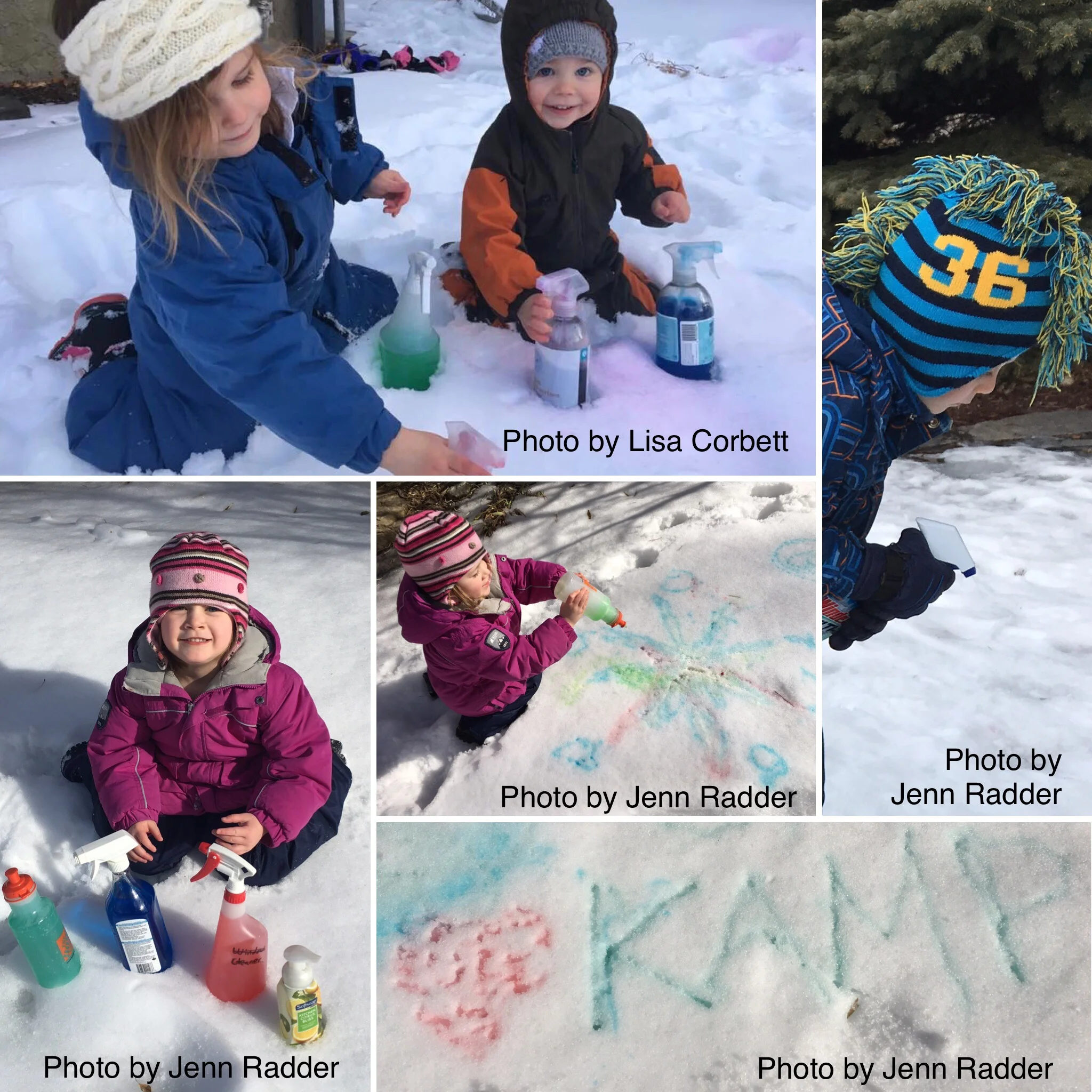 Kids having fun snow painting