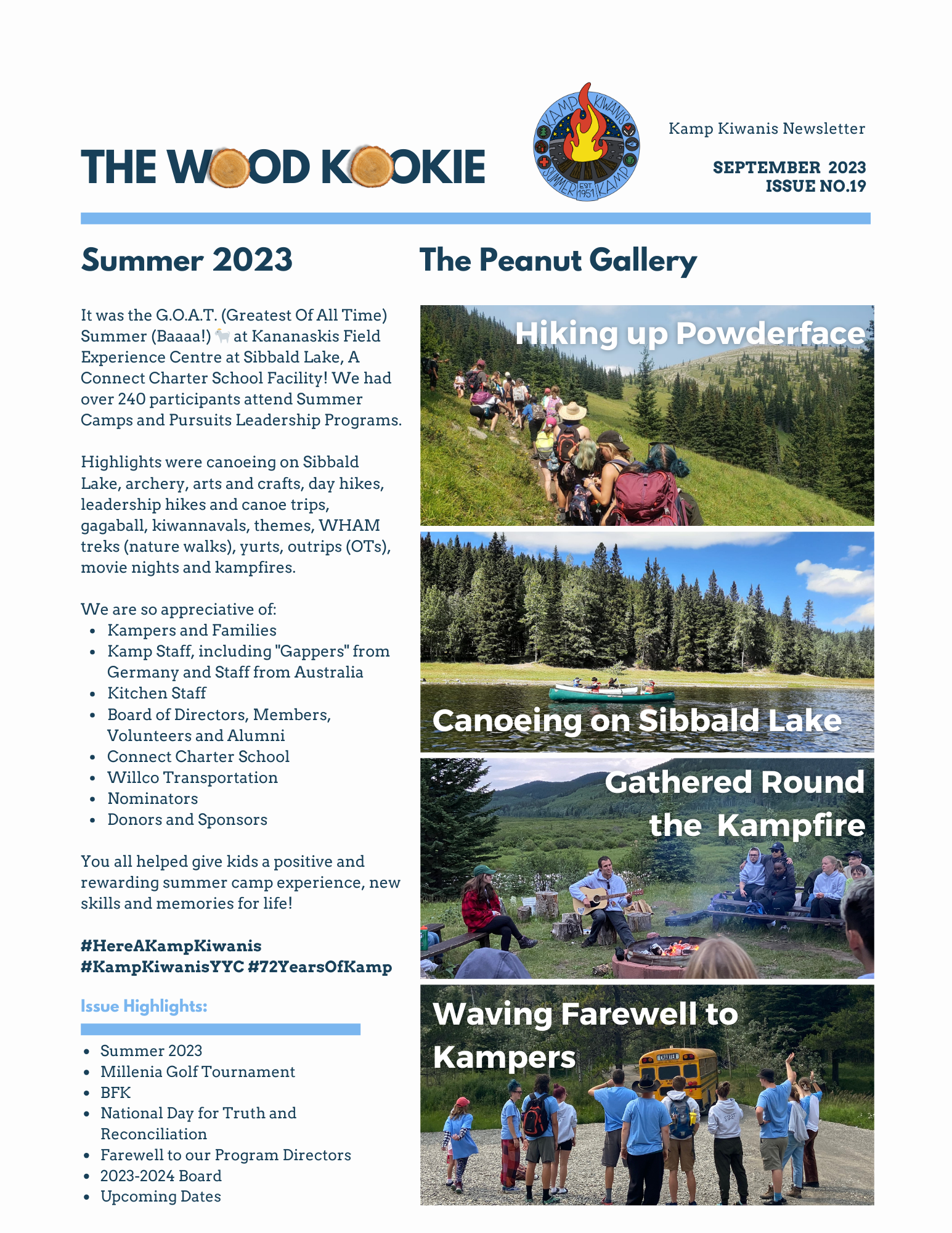 "The Wood Kookie" Kamp Kiwanis Newsletter Issue No. 19 Sep 2023