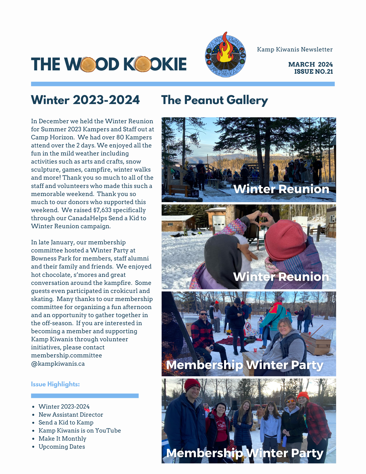 "The Wood Kookie" Kamp Kiwanis Newsletter Issue No. 21 March 2024