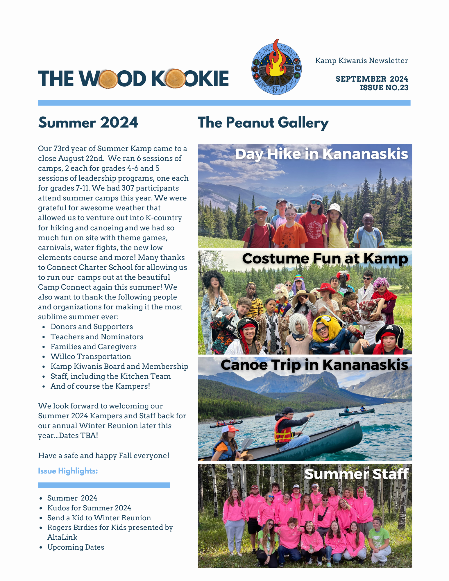 "The Wood Kookie" Kamp Kiwanis Newsletter Issue No. 23 September 2024