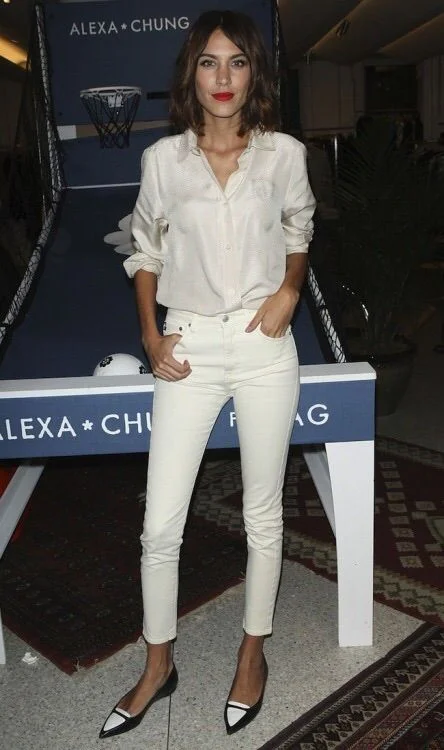 Note - Alexa's red lipstick is the perfect accompaniment for this tonal and relaxed look. Think juxtaposition!