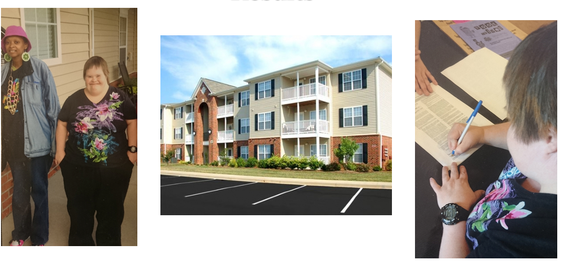   Charles Lea Center clients pose outside their new apartments; a picture of the apartments; one client signs a lease.  