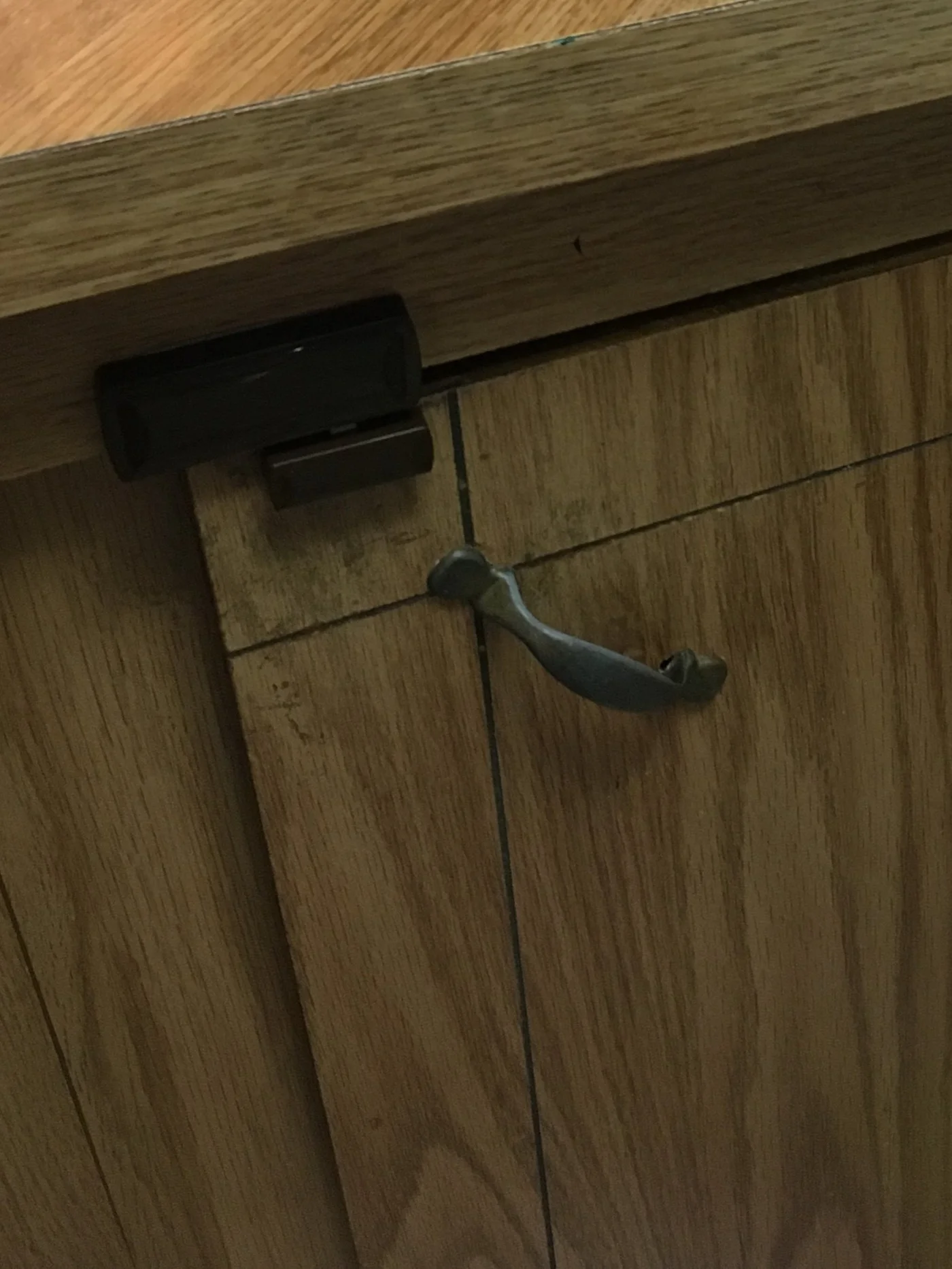 This kitchen cabinet has a micro sensor on it, to allow the caregivers to be alerted if the individual, who sometimes forgets to eat, needs support with food access.