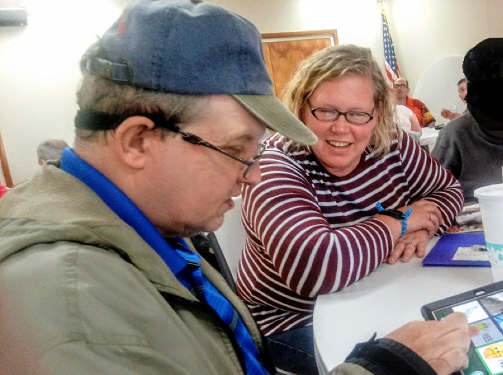   James uses his iPad to communicate with staff and friends.  