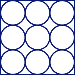 A 3x3 grid of black circles with blue outlines on a dark background.