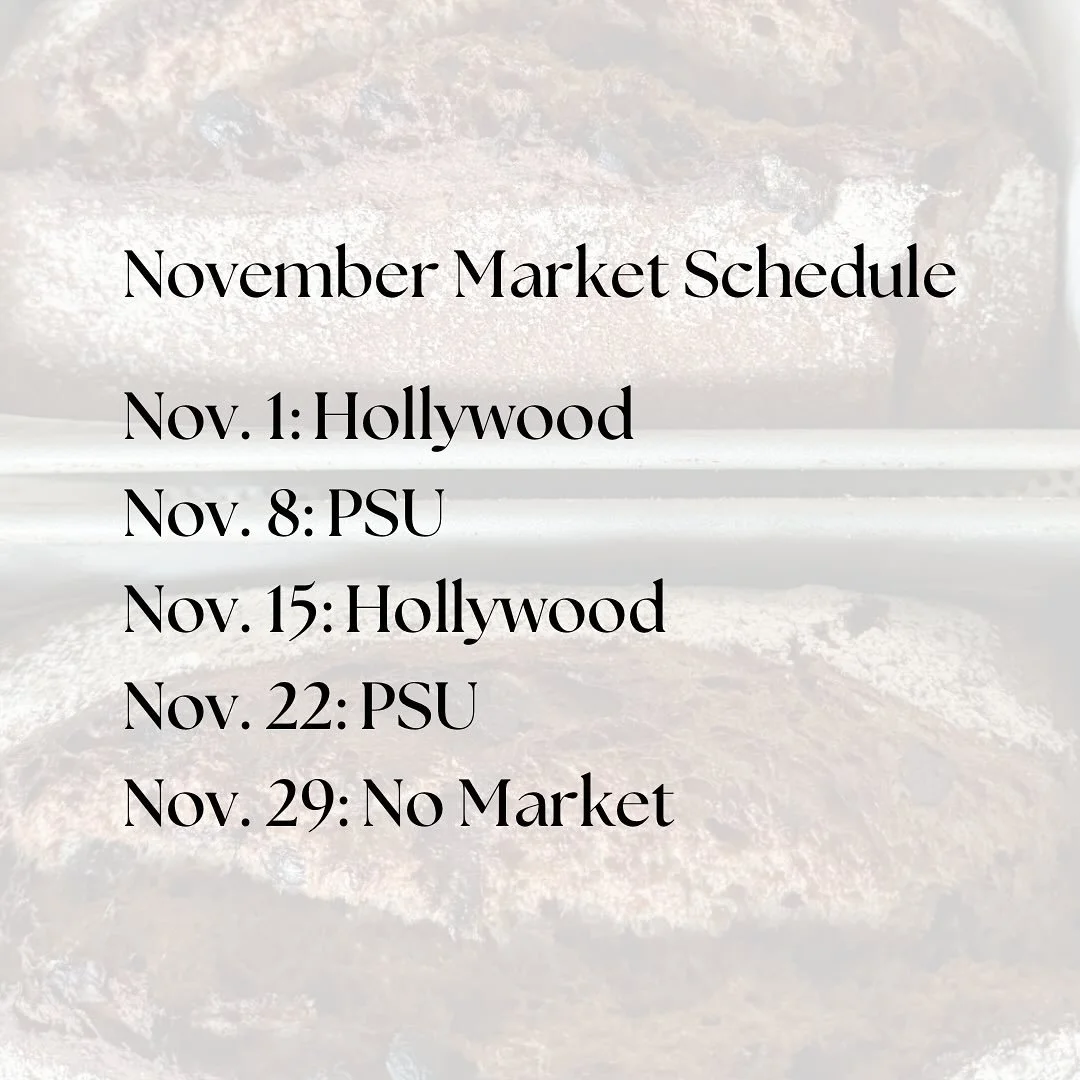 Tomorrow at Hollywood Market, it's going to be a rainy one but that doesn't stop market vendors, managers, and volunteers. Our bread menu is: 🌾Purple Karma Barley, 🌾Einkorn Pepita, 🌾Walnut Red Fife, 🌾Red Fife Raisin Cardamom, 🌾 Seeded Buckwheat 