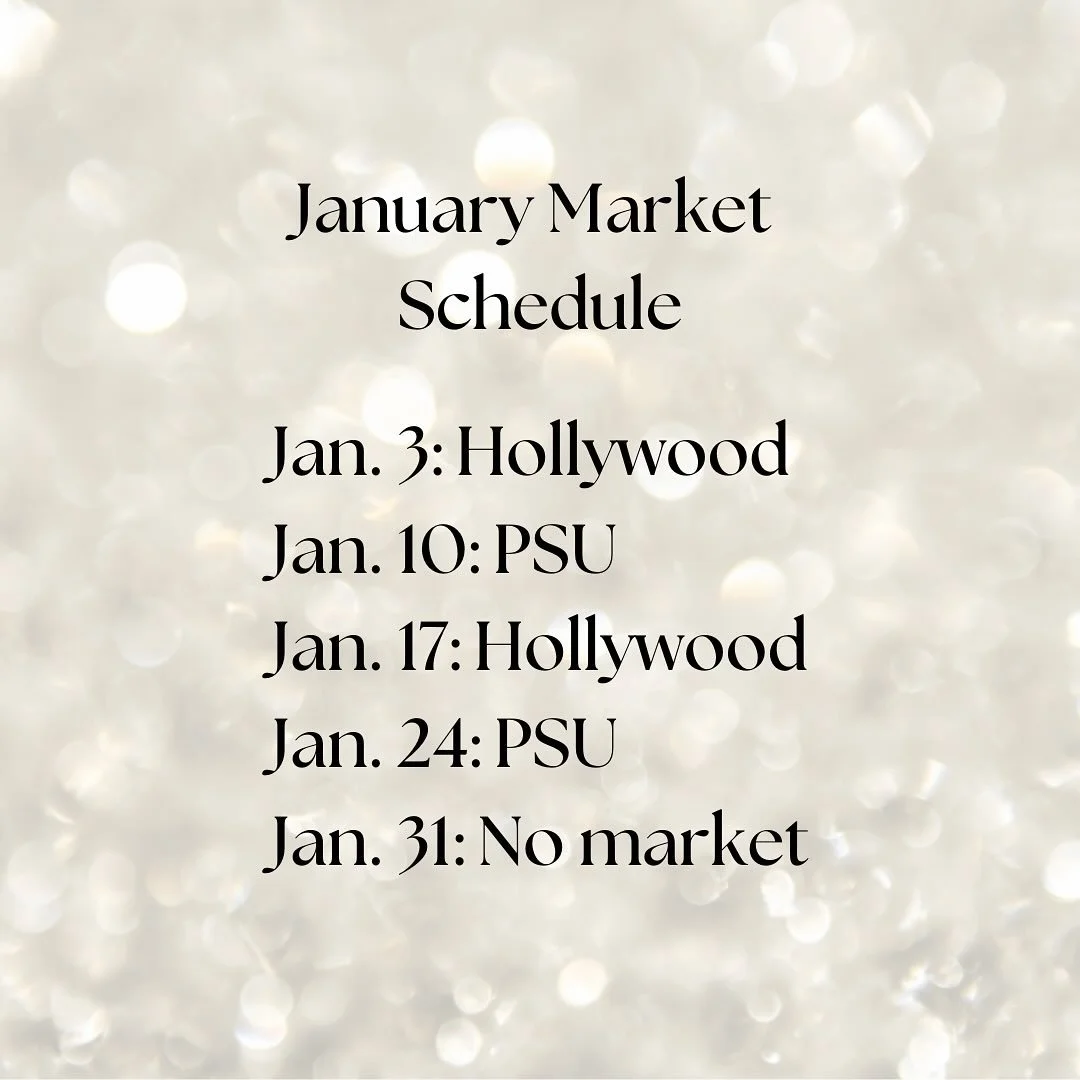 Here's our schedule for January 2026! Tomorrow we're at Hollywood and here's the bread menu: 🌾Purple Karma Barley, 🌾Einkorn Pepita, 🌾Walnut Red Fife, 🌾Red Fife Raisin Cardamom, 🌾 Seeded Buckwheat (Wheat Free). See you at the market.