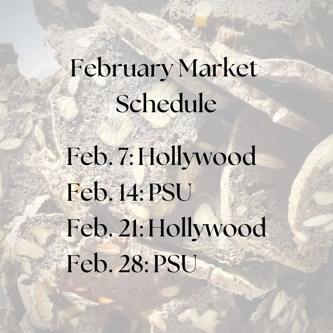 We are at Hollywood Market tomorrow, and here's the bread menu: 🌾Purple Karma Barley, 🌾Einkorn Pepita, 🌾Walnut Red Fife, 🌾Red Fife Raisin Cardamom, 🌾 Seeded Buckwheat (Wheat Free). If I can set something aside for you, let me know!