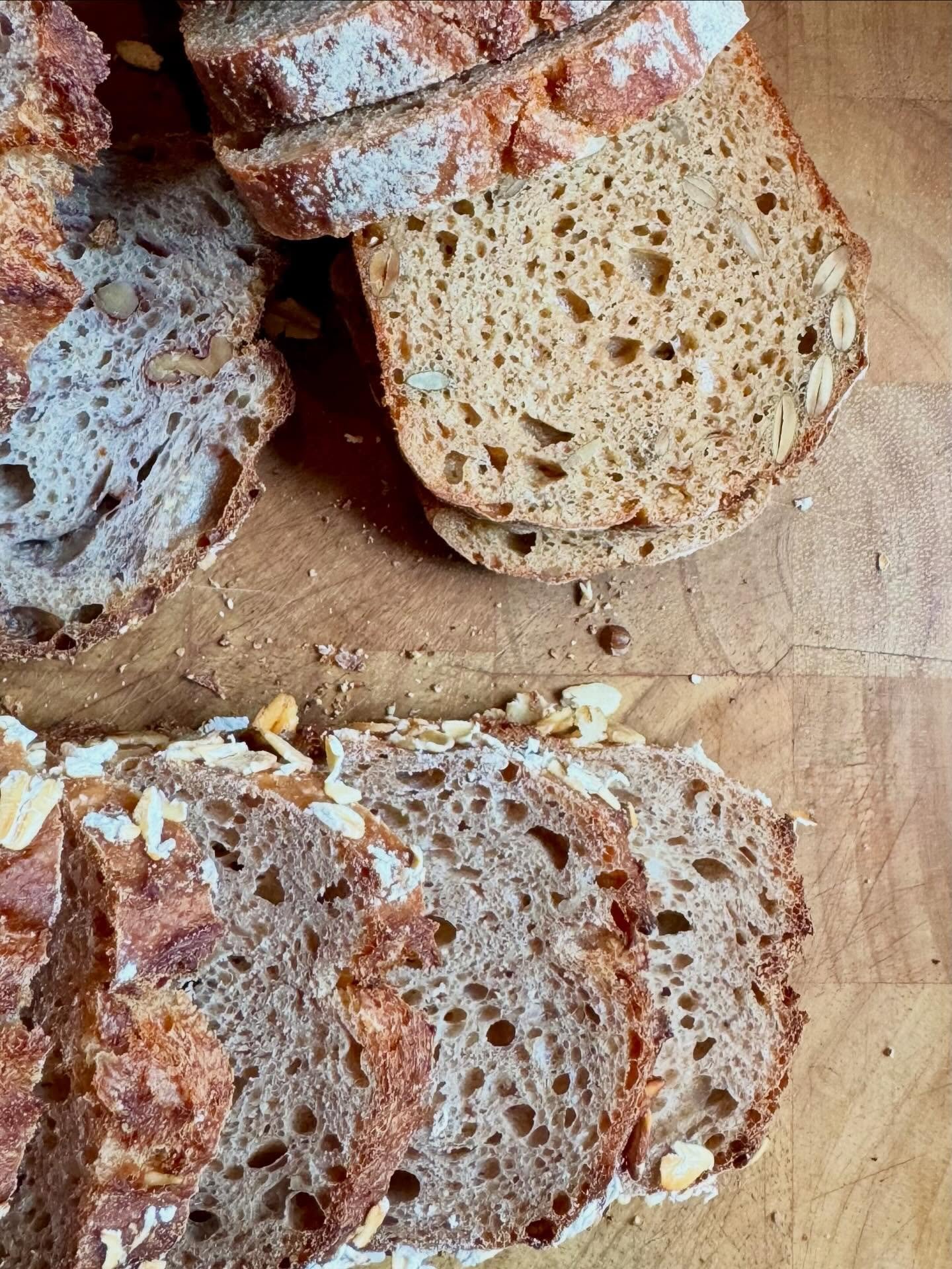 The colors of the grainbow.  Tomorrow we're at PSU and here's the bread menu: 🌾Purple Karma Barley, 🌾Einkorn Pepita, 🌾Walnut Red Fife, 🌾Whole Wheat Oat Porridge, 🌾 Seeded Buckwheat (Wheat Free). 8:30 until 2. See you there!