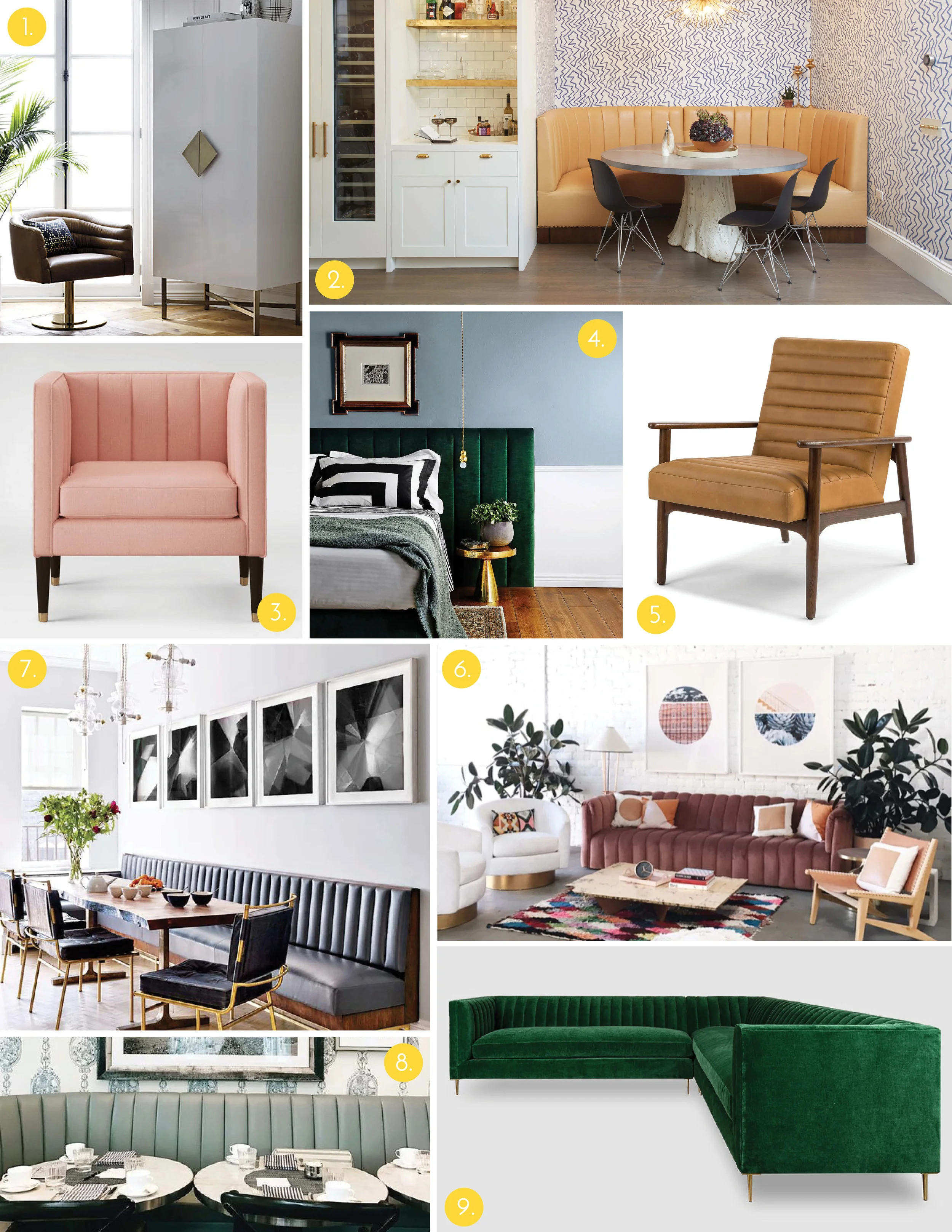 Sources: 1. CB2 | 2. Studio DB | 3. Target | 4. Homes to Love | 5. Article | 6. City Sage | 7. Thou Swell | 8. Colette Grand Café | 9. Roger + Chris