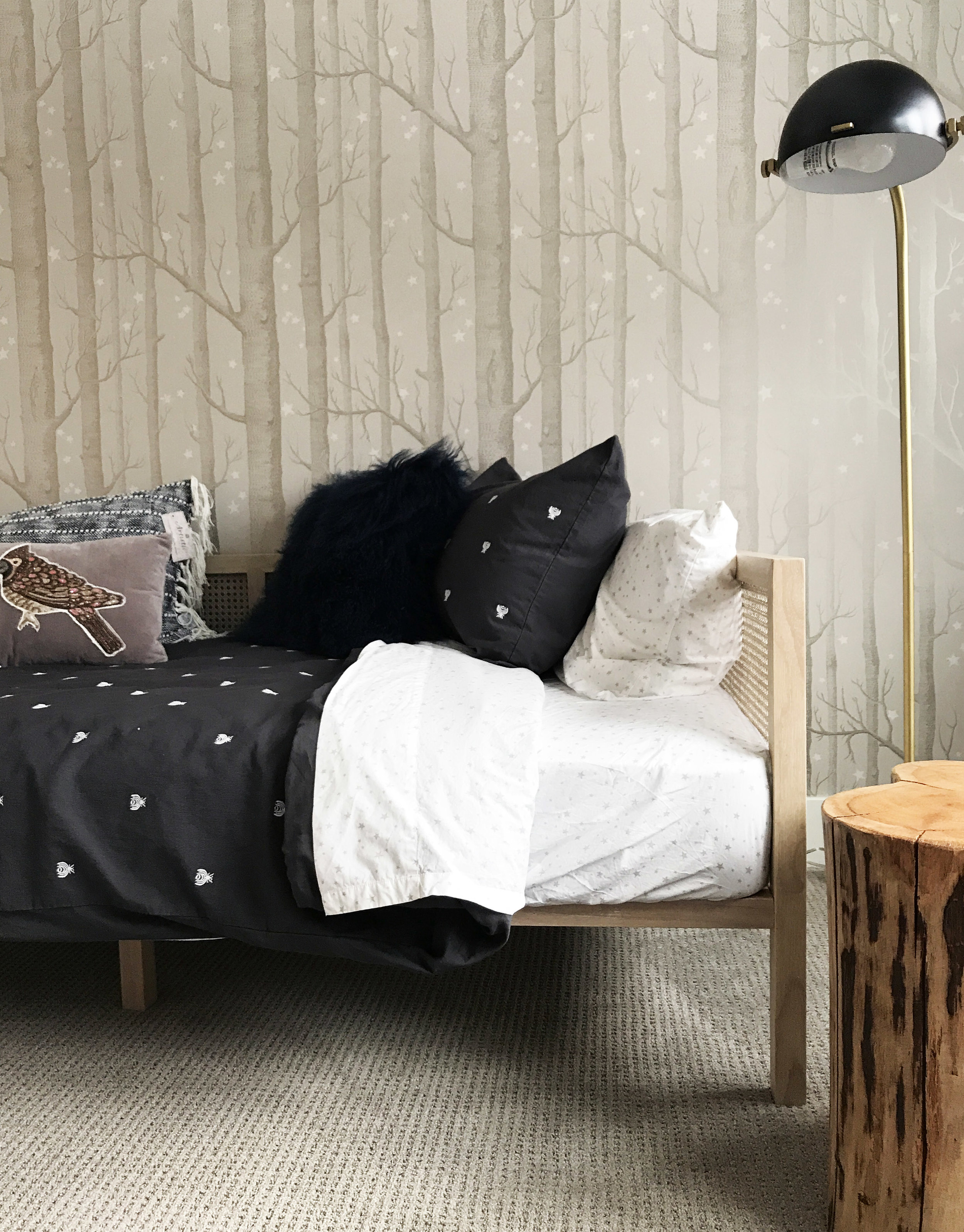 Birch branch wallpaper with stars, Children’s room, Interior Furnishings by Nyla Free Designs, Build by Veranda Estate Homes
