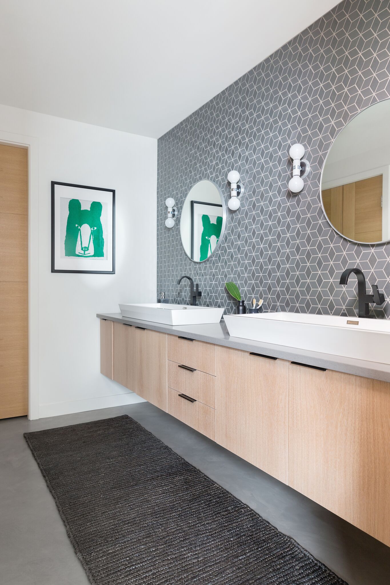 Boys Bathroom, Design with Shapes, Floating Vanity, Elbow Park Modern, Nyla Free Designs, Calgary Interior Designer, DeJong Design Associates, Insignia Custom Homes, Phil Crozier Photography