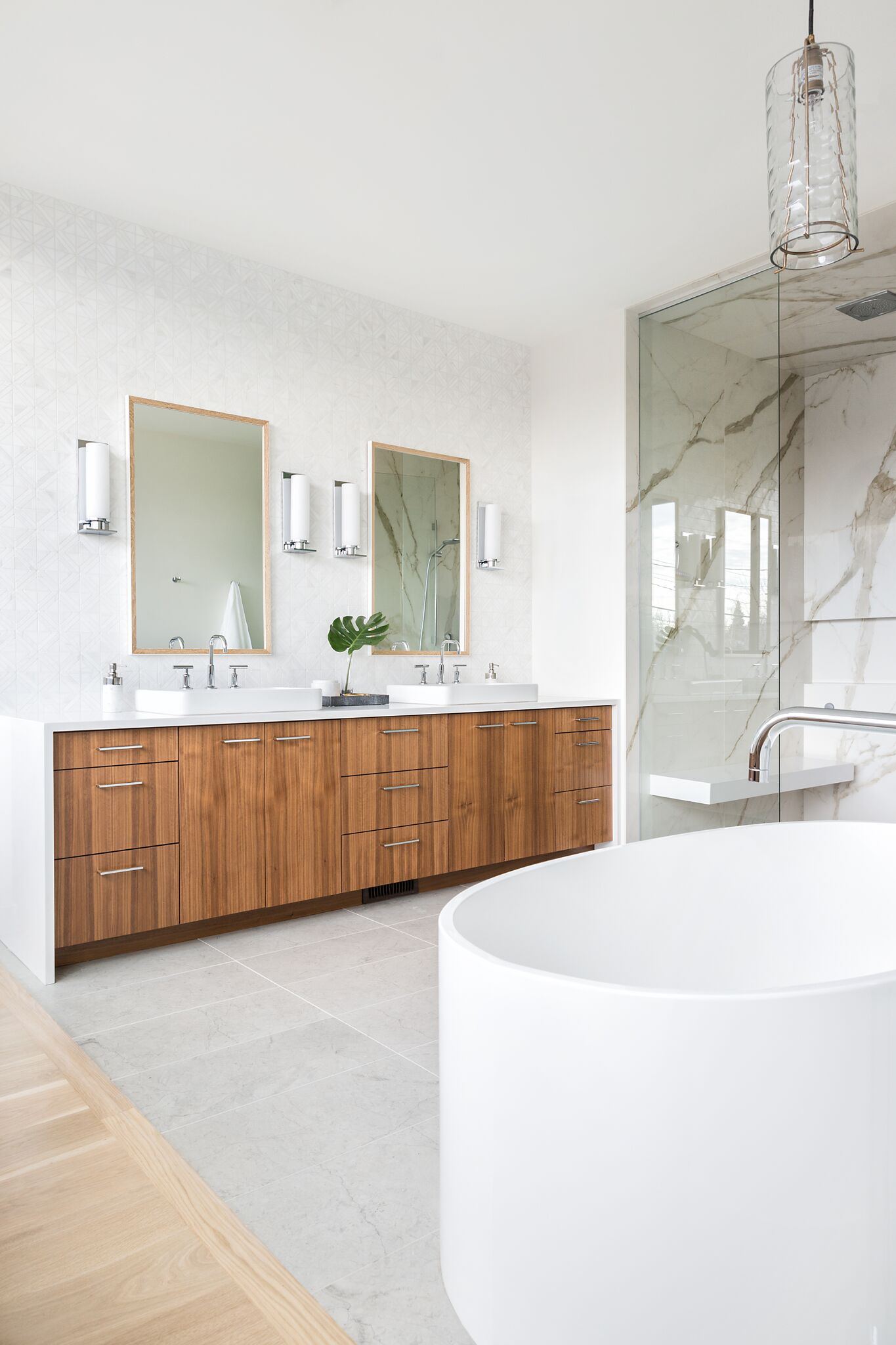 Master Ensuite, Walnut vanity with Free Standing Tub, Elbow Park Modern, Nyla Free Designs, Calgary Interior Designer, DeJong Design Associates, Insignia Custom Homes, Phil Crozier Photography